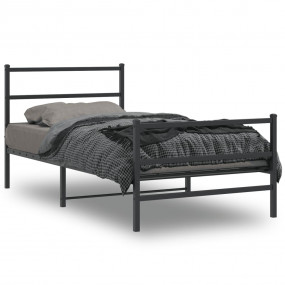 Bed Frame Black Powder-Coated Steel Twin Bed Frame Rect...