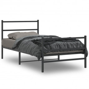 Bed Frame Black Powder-Coated Steel Twin Bed Frame Rect...