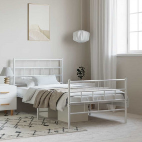 Metal Bed Frame White Powder-Coated Steel Twin Metal Be...