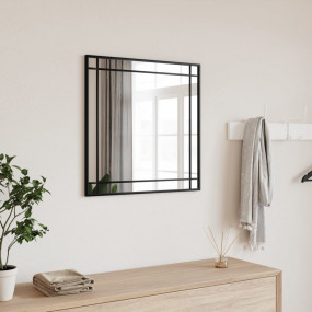 Wall Mirror Black Glass and Powder-Coated Iron 24x24 in...