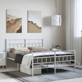 Metal Bed Frame White Powder-Coated Steel 53.1x74.8 in ...