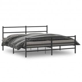 Bed Frame Black Powder-Coated Steel 76 x 79.9 in Bed Fr...
