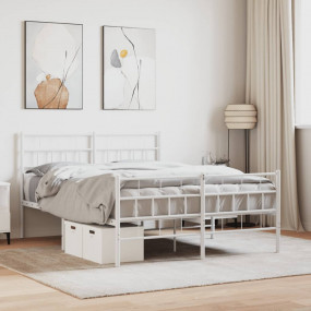 Metal Bed Frame White Powder-Coated Steel 55 x 79 in Be...