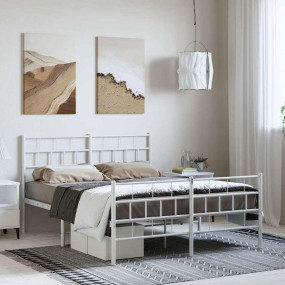 Metal Bed Frame White Powder-Coated Steel King Size