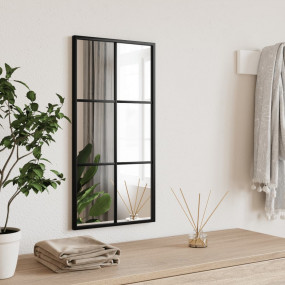 Wall Mirror Black Glass, Powder-coated Iron 11.8 x 23.6...