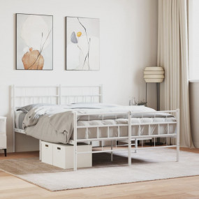 Metal Bed Frame White Powder-Coated Steel Double Metal ...