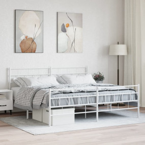 Metal Bed Frame White Powder-Coated Steel King Bed Fram...
