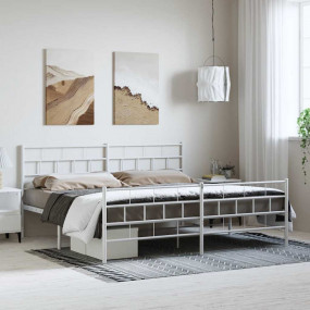 Metal Bed Frame White Steel 76 x 80 in Metal Bed Frame