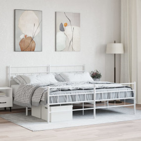 Metal Bed Frame White Powder-Coated Steel Double Bed Fr...