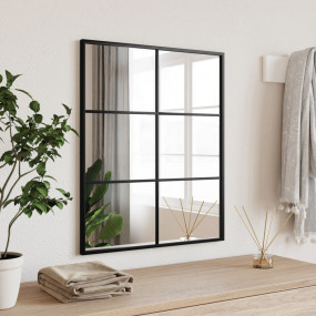 Wall Mirror Black Glass and Powder-Coated Iron 19.7x23....