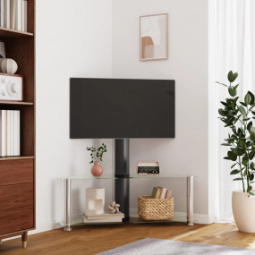 Corner TV Stand Black and Silver Aluminum