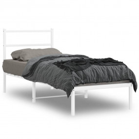 Bed Frame White Powder-Coated Steel Small Single Durabl...