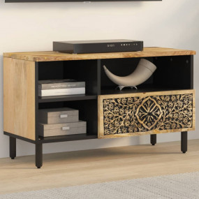 Retro TV Cabinet Natural wood with black iron legs