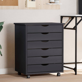 Rolling Cabinet Moss Grey Solid Pine Wood, Engineered W...