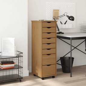 Rolling Cabinet Honey Brown Solid Pine Wood, Engineered...