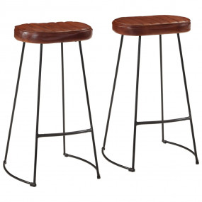 Bar Stool Set of 2 Dark brown Metal frame with leather ...