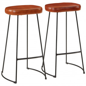 Bar Stool Set of 2 Brown Powder-coated Iron, Faux Leath...
