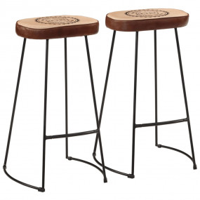 Bar Stool Set of 2 Dark Brown Faux Leather, Metal, Canv...