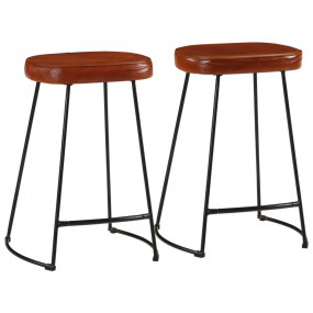 Bar Stool Set of 2 Dark Brown Faux Leather Standard Ind...
