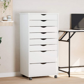 Rolling Cabinet White Solid pine wood, engineered wood,...