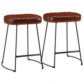 Bar Stool Set of 2 Dark Brown Powder-Coated Iron Medium...