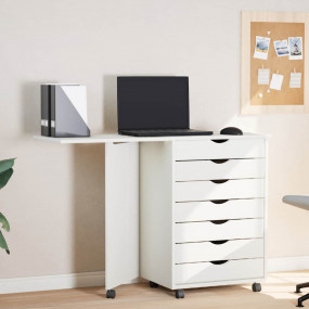 Rolling Cabinet White Solid pine wood, engineered wood,...