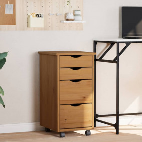 Rolling Cabinet Honey Brown Solid Pine Wood, Engineered...