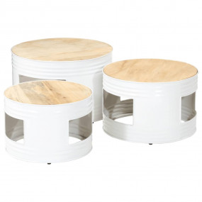 Outdoor Bar Table Set of 3 White and natural wood Solid...