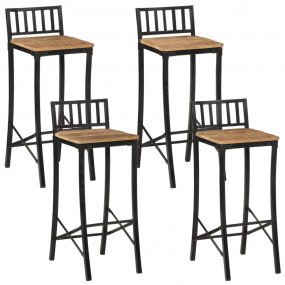 Bar Chair Set of 4 Natural wood and black