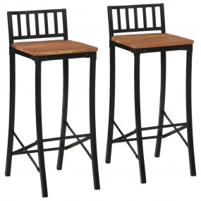 Bar Chair Set of 2 Natural Wood and Black Solid Acacia ...