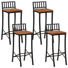 Bar Chair Set of 4 Natural wood and black