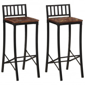 Bar Chair Set of 2 Mixed Color Solid Reclaimed Wood Sta...