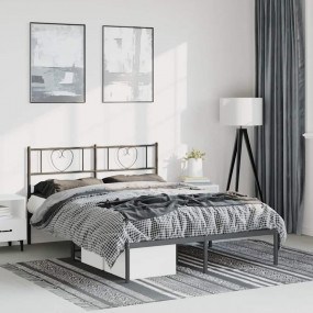 Bed Frame Black Powder-Coated Steel 53.1 x 74.8 in Bed ...