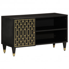 TV Cabinet Black, Natural Solid Mango Wood, Engineered ...