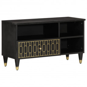 TV Cabinet Black Solid mango wood, Iron, Engineered woo...