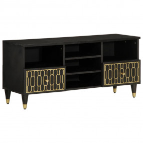 TV Cabinet Black Solid mango wood, engineered wood, iro...