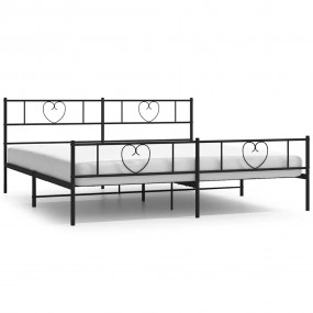 Bed Frame Black Powder-Coated Steel 76 x 80 in Bed Fram...