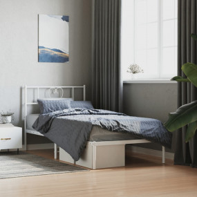 Bed Frame White Powder-Coated Steel 35.4x74.8 in Bed Fr...