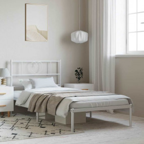 Bed Frame White Powder-Coated Steel Twin Bed Frame Rect...