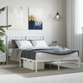 Bed Frame White Powder-Coated Steel Full Bed Frame Rect...