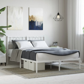Bed Frame White Powder-Coated Steel 63 x 79 in Bed Fram...
