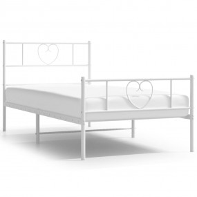 Bed Frame White Powder-Coated Steel Twin Bed Frame Rect...