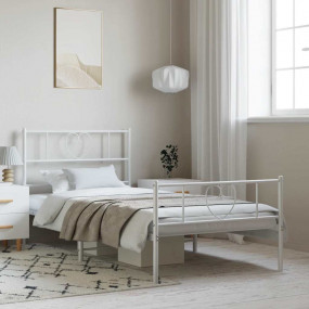 Bed Frame White Powder-coated steel Twin Bed Frame Rect...