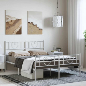 Bed Frame White Powder-coated steel King Bed Frame Rect...