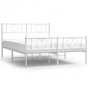 Bed Frame White Powder-Coated Steel Double Bed Frame