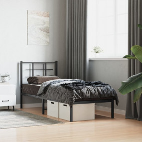 Bed Frame Black Powder-Coated Steel Twin Bed Frame Rect...