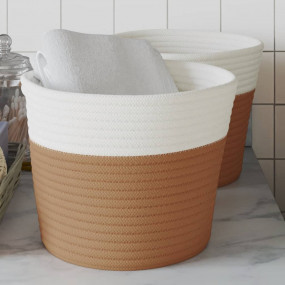 Storage Basket Brown and white 100% Cotton Medium Colla...