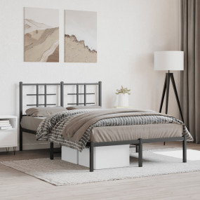 Bed Frame Black Powder-Coated Steel Full Size Modern Be...