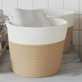 Storage Basket Beige and White 100% Cotton Medium Colla...