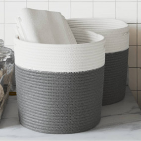 Storage Basket Gray and White 100% Cotton 11 x 11 in Co...